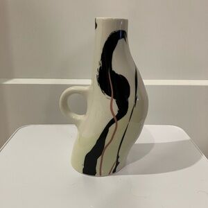 Rachel Joanis OUI Cream and Black Ceramic candlestick holder.